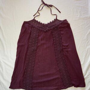 ONEILL PLUM GAUZE HALTER MINI DRESS, LARGE
